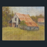 Tin Roof Barn Puzzle<br><div class="desc">Tin Roof von Marilyn Wendling. Stall mit rotem orangefarbenem Blechdach auf dem Land.</div>