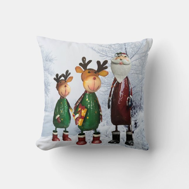 Tin Santa and Cute Tin Reindeers with Ohrts Kissen (Vorderseite)