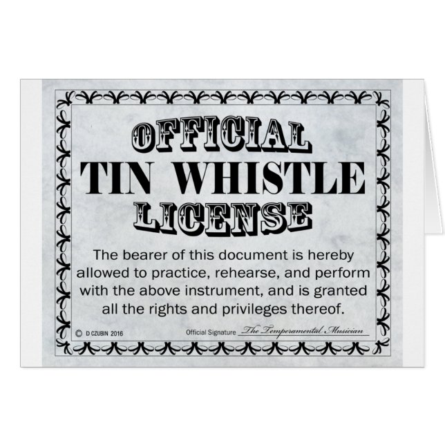 Tin Whistle License (Vorderseite (Horizontal))