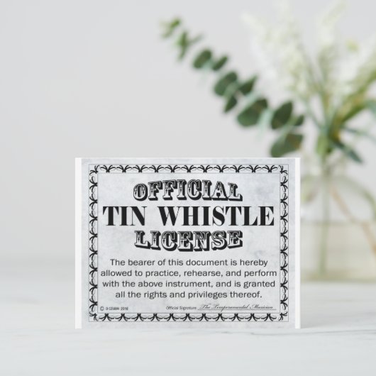 Tin Whistle License Postkarte (Stehend Vorderseite)