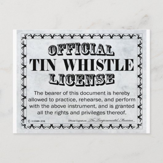 Tin Whistle License Postkarte (Vorderseite)