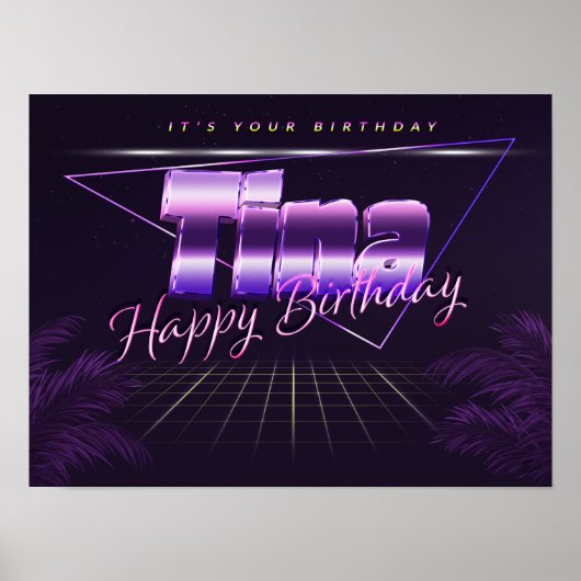 Tina Name Vorname lila retro Poster Geburtstag (Vorne)