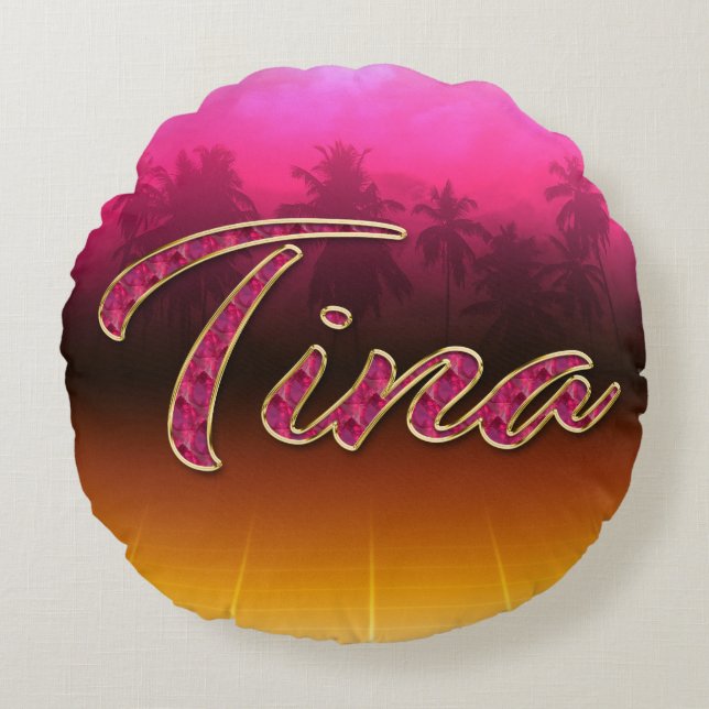 Tina Vorname Name golden pink Kissen (Vorderseite)