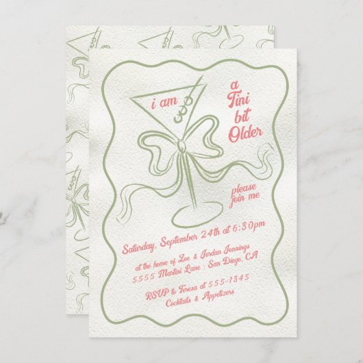 Tini Bit älter Martini Bow Funky Geburtstag Einladung (Vorne/Hinten)