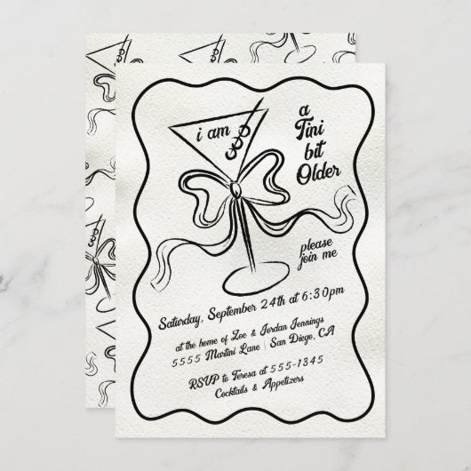 Tini Bit älter Martini Bow Funky Geburtstag Einladung (Vorne/Hinten)