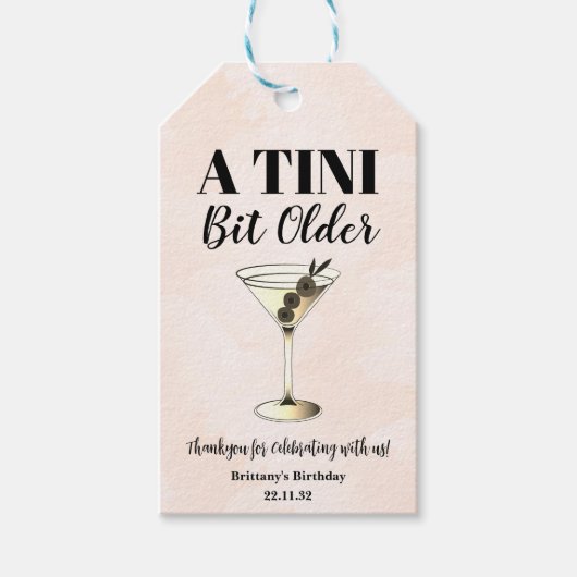 Tini Bit Ältere Minimal Martini Cocktail Geburtsta Geschenkanhänger (Vorderseite)