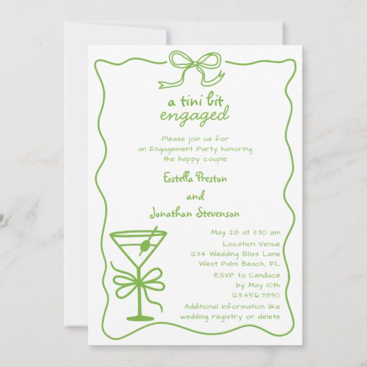 Tini Bit Hand Drawing Dirty Martini Engagement Par Einladung (Vorderseite)