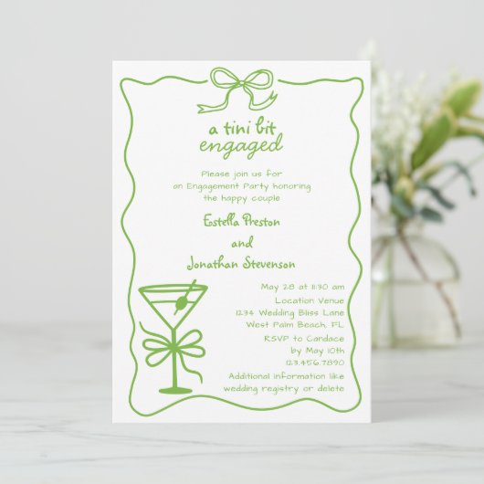 Tini Bit Hand Drawing Dirty Martini Engagement Par Einladung (Stehend Vorderseite)