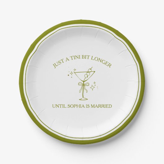"Tini Bit Longer" Dirty Martini Olive Junggesellin Pappteller (Vorderseite)