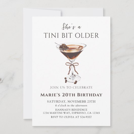 Tini Bit Older Chic Espresso Martini Geburtstag Einladung (Vorderseite)