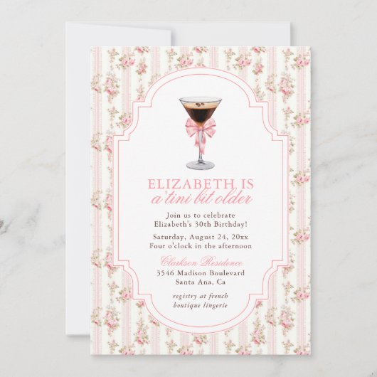 'Tini Bit Older Espresso Martini Coquette Geburtst Einladung (Vorderseite)
