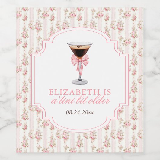 'Tini Bit Older Espresso Martini Coquette Geburtst Weinetikett (Einzelnes Label)