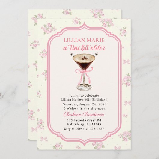 Tini Bit Older Espresso Martini Coquette Geburtsta Einladung (Vorne/Hinten)