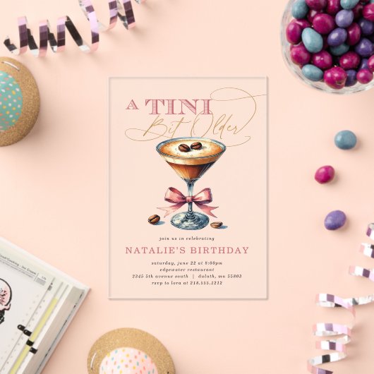 Tini Bit Older Espresso Martini Pink Bow Geburtsta Acryleinladungen (Insitu (Feier))