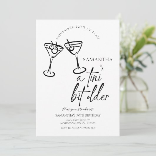 Tini Bit Older Hand Drawn Martini Erwachsenen Gebu Einladung (Stehend Vorderseite)