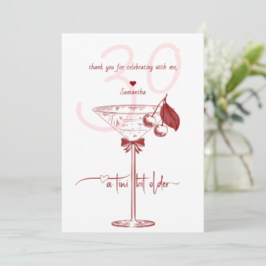 Tini Bit Older Modern Bow Cherry Martini Geburtsta Dankeskarte (Stehend Vorderseite)