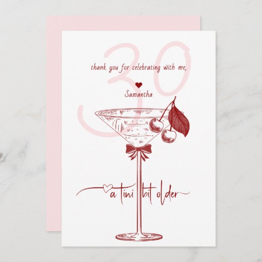 Tini Bit Older Modern Bow Cherry Martini Geburtsta Dankeskarte (Vorne/Hinten)