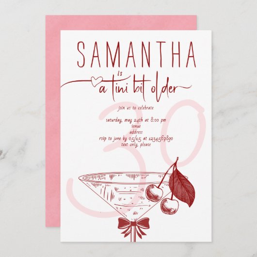 Tini Bit Older Modern Bow Cherry Martini Geburtsta Einladung (Vorne/Hinten)
