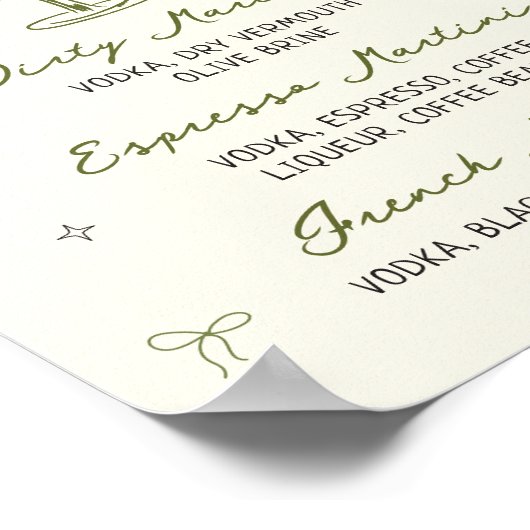 Tini Bit Older Quirky Hand Drawn Martini Bar Poster (Ecke)