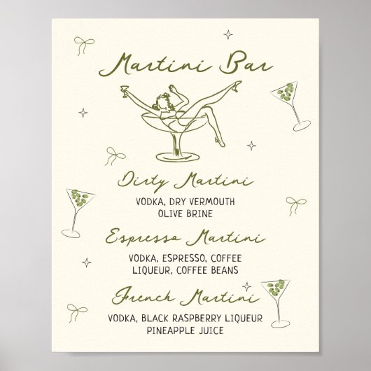 Tini Bit Older Quirky Hand Drawn Martini Bar Poster (Vorne)