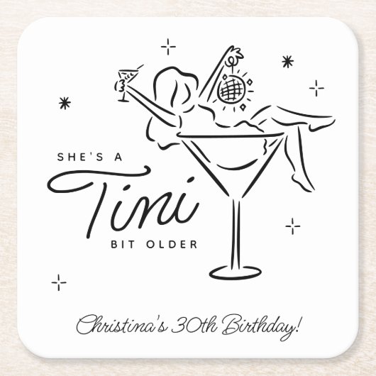 Tini Bit Older Whimsical Martini Geburtstag Rechteckiger Pappuntersetzer (Vorderseite)