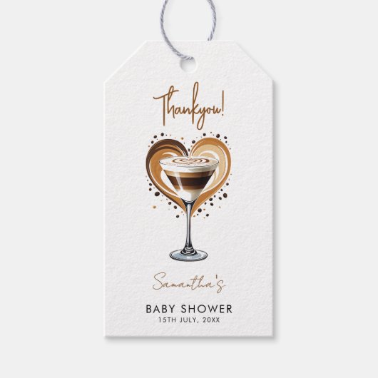 Tini One Espresso Martini Babydusche Geschenkanhänger (Vorderseite)
