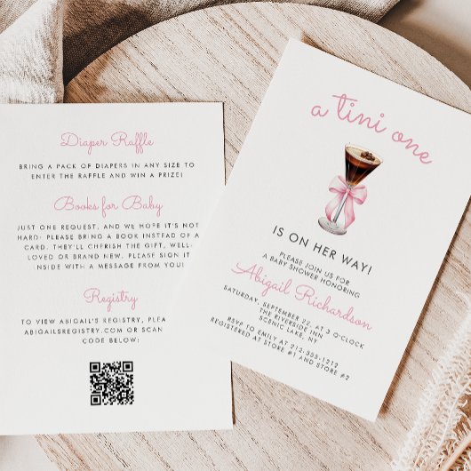 Tini One Espresso Martini QR Code Mädchen-Baby-Par Einladung
