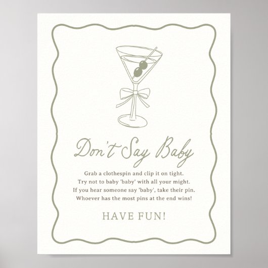 Tini One Martini Babydusche Sage kein Baby-Zeichen Poster (Vorne)