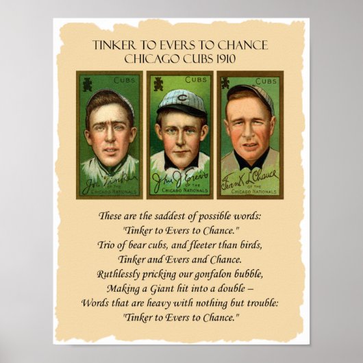 Tinker to Evers to Chance Chicago Cubs 1910 Gedich Poster (Vorne)