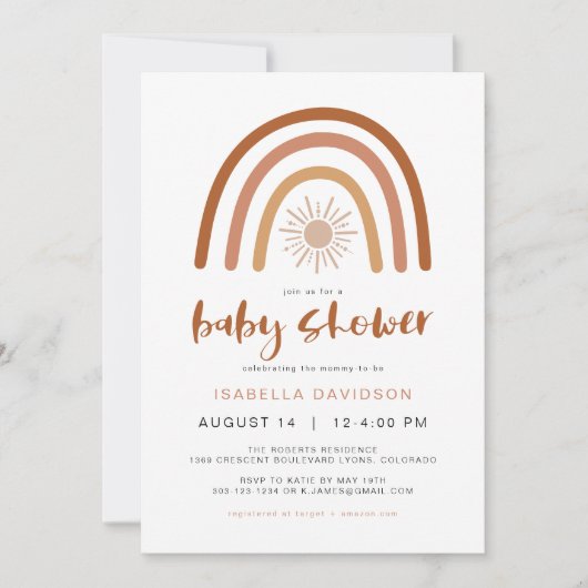 TINLEY Boho Terracotta Rainbow Sun Baby Einladung (Vorderseite)