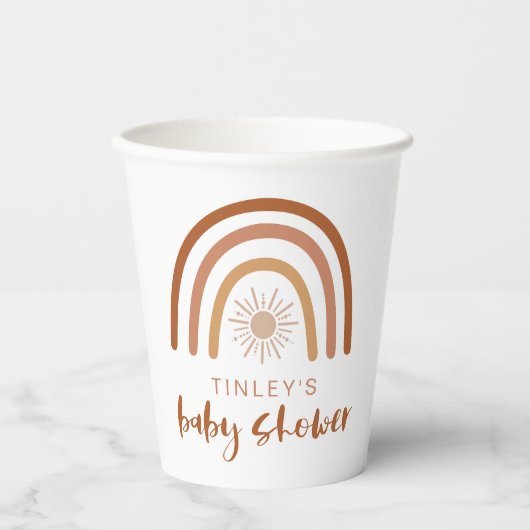 TINLEY Boho Terracotta Rainbow Sun Baby Einladung Pappbecher (Vorderseite)