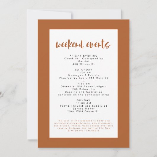 TINLEY Boho Terracotta Rainbow Sun Bachelorette Einladung (Rückseite)