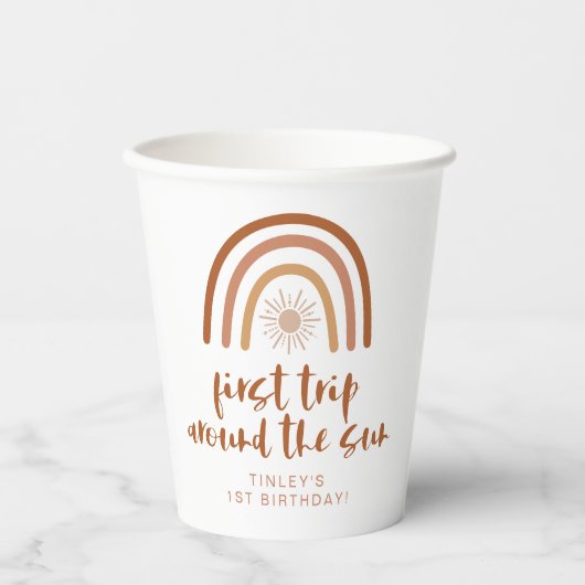 TINLEY Boho Terracotta Rainbow Sun Erster Geburtst Pappbecher (Vorderseite)