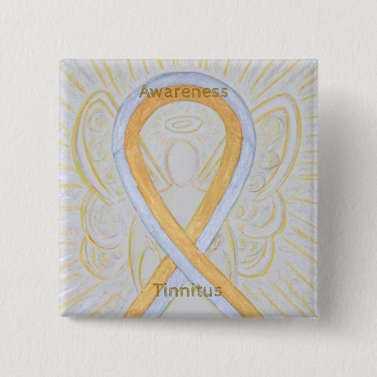 Tinnitus Gold/Silver Awareness Ribbon Angel Button (Vorderseite)