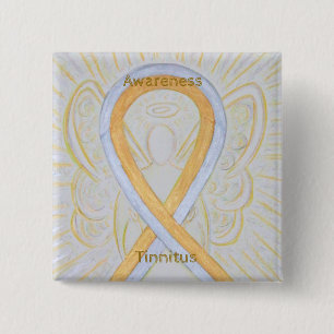 Tinnitus Gold/Silver Awareness Ribbon Angel Button
