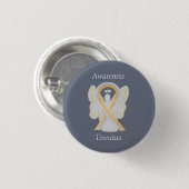 Tinnitus Gold/Silver Awareness Ribbon Angel Button (Vorne & Hinten)