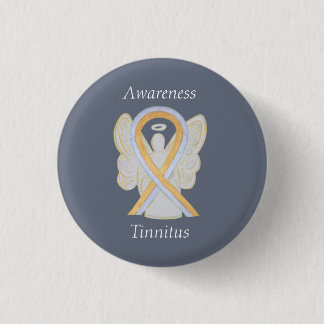 Tinnitus Gold/Silver Awareness Ribbon Angel Button
