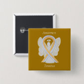 Tinnitus Gold/Silver Awareness Ribbon Angel Button (Vorne & Hinten)