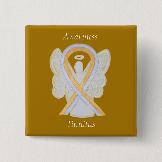 Tinnitus Gold/Silver Awareness Ribbon Angel Button (Vorderseite)