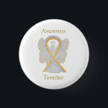 Tinnitus Gold/Silver Awareness Ribbon Angel Button<br><div class="desc">Tinnitus Bewusstsein Ursache verwendet ein Gold und Silber Band. Das Button des Bewusstseinsbändern zeigt das Gemälde eines Lesebrillengels aus Gold und Silber an einem individuellen Knopfanhänger. Der Engel der Bewusstsein Anhänger bemerkt "Tinnitus Awareness". Die Buttone oder Tasten der Band- oder Lesebrillenkünstler "Gold und Silber Bewusstsein" können mit personalisierten Nachrichten versehen...</div>