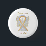 Tinnitus Gold/Silver Awareness Ribbon Angel Button<br><div class="desc">Tinnitus Bewusstsein Ursache verwendet ein Gold und Silber Band. Das Button des Bewusstseinsbändern zeigt das Gemälde eines Lesebrillengels aus Gold und Silber an einem individuellen Knopfanhänger. Der Engel der Bewusstsein Anhänger bemerkt "Tinnitus Awareness". Die Buttone oder Tasten der Band- oder Lesebrillenkünstler "Gold und Silber Bewusstsein" können mit personalisierten Nachrichten versehen...</div>