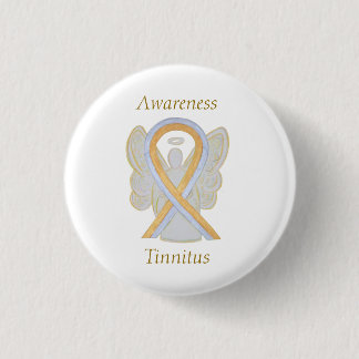 Tinnitus Gold/Silver Awareness Ribbon Angel Button