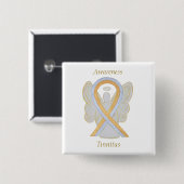 Tinnitus Gold/Silver Awareness Ribbon Angel Button (Vorne & Hinten)