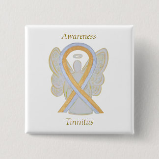 Tinnitus Gold/Silver Awareness Ribbon Angel Button
