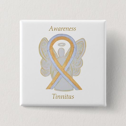 Tinnitus Gold/Silver Awareness Ribbon Angel Button (Vorderseite)