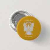 Tinnitus Gold/Silver Awareness Ribbon Angel Button (Vorne & Hinten)