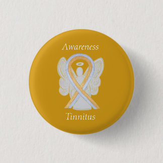 Tinnitus Gold/Silver Awareness Ribbon Angel Button