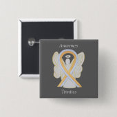 Tinnitus Gold/Silver Awareness Ribbon Angel Button (Vorne & Hinten)