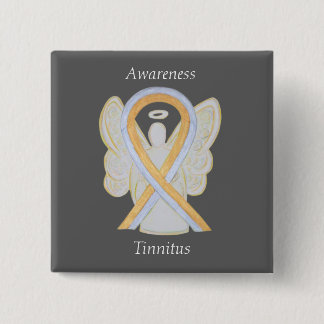 Tinnitus Gold/Silver Awareness Ribbon Angel Button