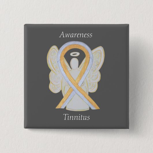 Tinnitus Gold/Silver Awareness Ribbon Angel Button (Vorderseite)